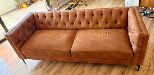Brinna Upholstered Button-Tufted Sofa with Metal Legs