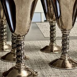 Set Of 6 Spain Gold/Silver Plated Goblets 