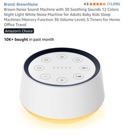 Brown Noise Sound Machine with 30 Soothing Sounds 12 Colors Night Light White Noise Machine for Adults Baby Kids Sleep Machines Memory Function 36 Vol