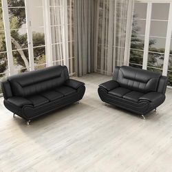 😍 Premium Leather Black Sofa + Loveseat • Opt chair | Pay After Delivery 🚚