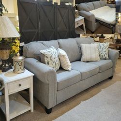 Grey Sofa Sleeper with queen memory foam mattress