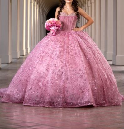 Pink Glitter Blush Quinceañera Dress