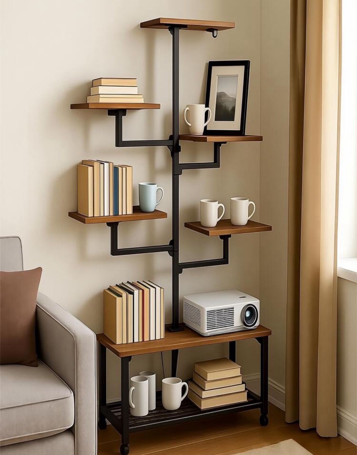 [High Quality] 1 Pc 9-Tier Ladder Bookshelf With Lockable Wheels, Heavy-Duty Metal Bookcase & Display Rack, Multifunctional Storage Shelf For Books