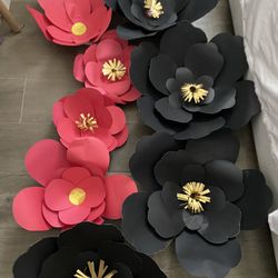 Flores De Papel Doradas Negras Y Rojas Papel Flowers