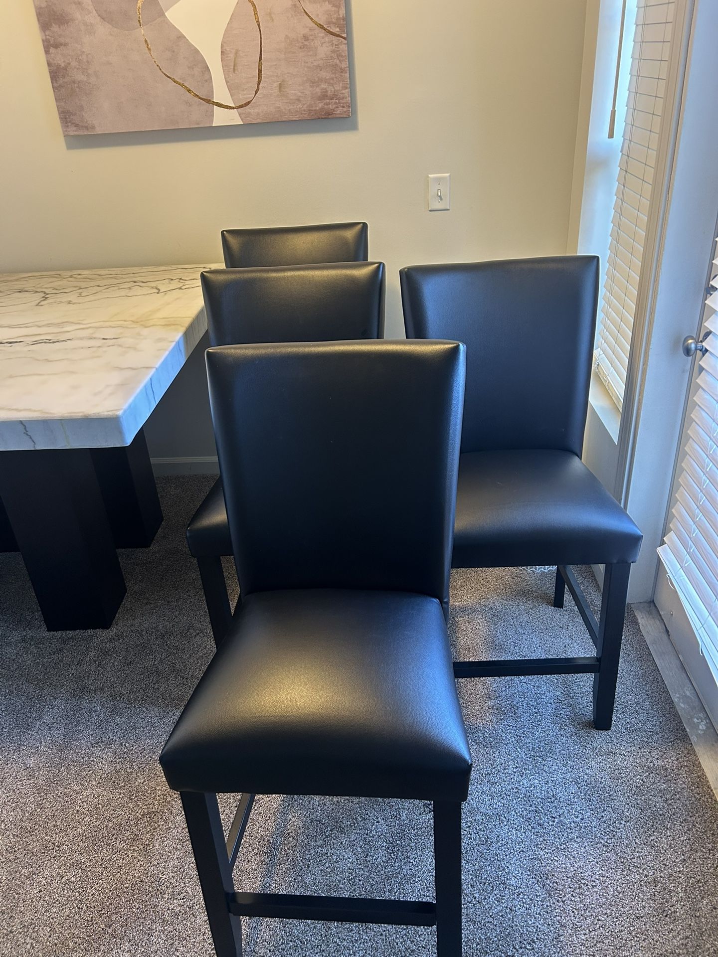 Luxury Marble Dining Table + 4 Black Leather Chairs – Barely Used!