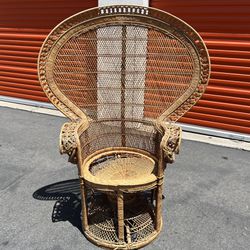 Vintage French Wicker Rattan Peacock Chair Boho Chic Woven 