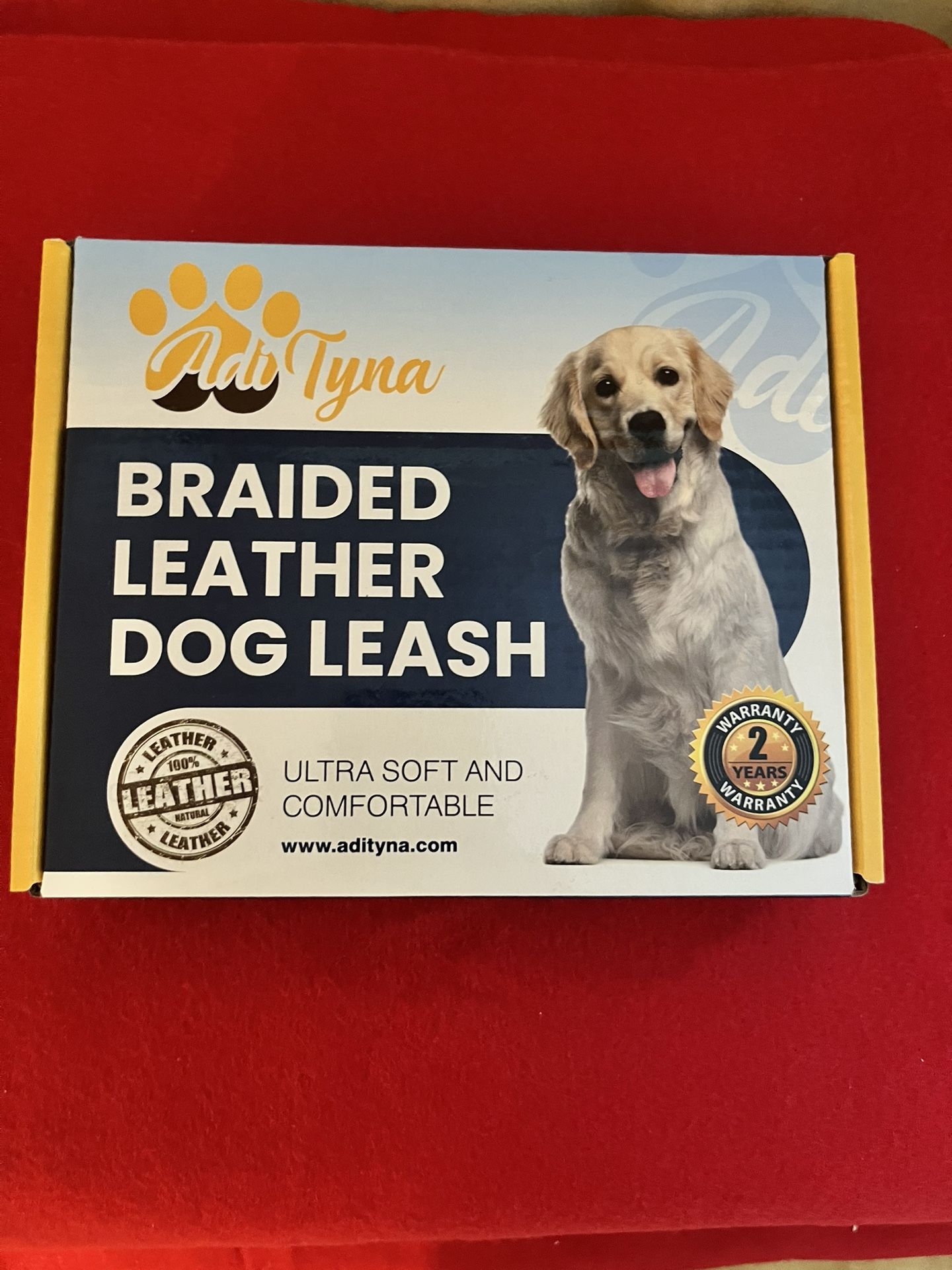 Adityan Braided Leather Dog Leash With Bone Shaped  Bag Holder 