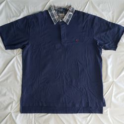 NWT! POLO by Ralph Lauren Men's SS Plaid Collar Polo Shirt (L) Navy 