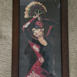 Framed Dancer Cross Stitch Needle Point Art 