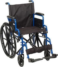 Drive Medical Blue Streak Wheelchair W/ Flip Back Desk Arms Swing Away Footrests 18" Seat (BLS18FBD-SF)