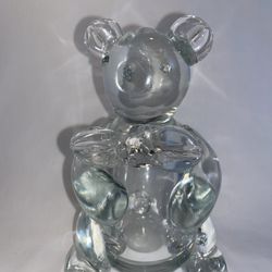 Murano Style Hand Blown Glass Bear with Huge Bow Figurine/Paperweight (Large)