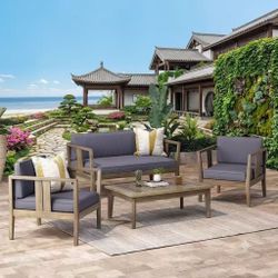 Christopher Knight Home Beatrice Outdoor 4 Seater Acacia Wood Chat Set, Teak and Beige