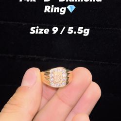 14k Gold “D” Diamond Ring
