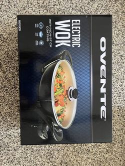 Ovente 13 Inch Electric Wok with Glass Lid, Non-Stick, New in Box