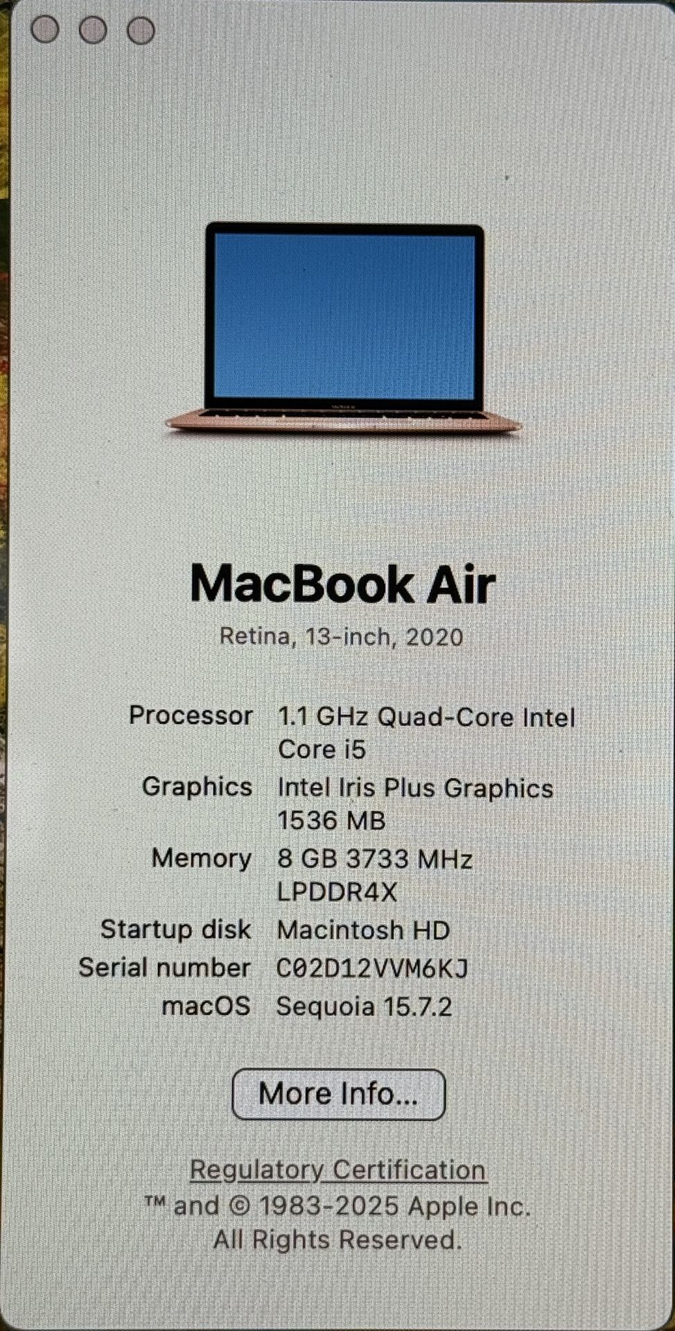 MacBook Air, 2020, Retina 13 Inch, Sequoia