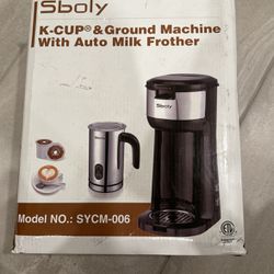 Single Serve Coffee Maker with Milk Frother for K cup and Ground Coffee, Single Cup Coffee Machine with Self-cleaning Function, One Cup Cappuccino Mac