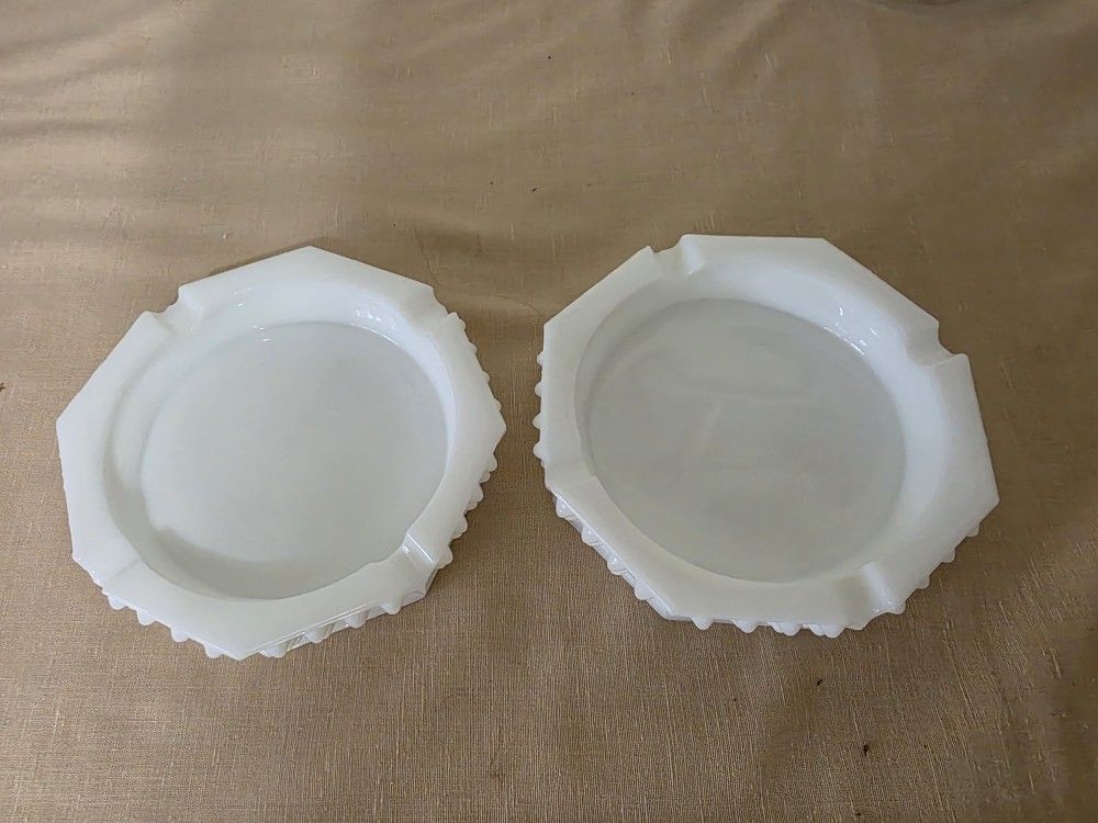Vintage Fenton Milk Glass Hobnail Octagon Ashtrays (×2)