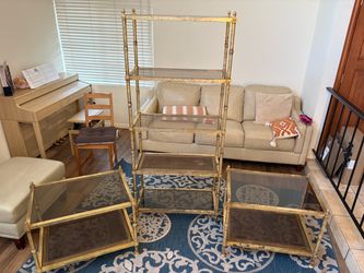 Vintage Brass & Smoked Glass Living Room Table Set