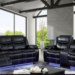 🔥🔥 Awesome Deal🔥🔥 Brand New Black Leather Reclining Sofa & Loveseat w All The Amenities