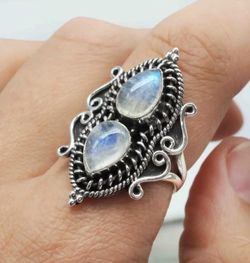 Vintage Water Drop Moonstone S925 Silver Ring