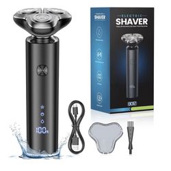 Electric Razor for Men Cordless, Wet/Dry Rotary Shaver Waterproof, 3-Blade Rotary Shaving System, Type-C Fast Charging & Sensitive Skin Care, LED Disp