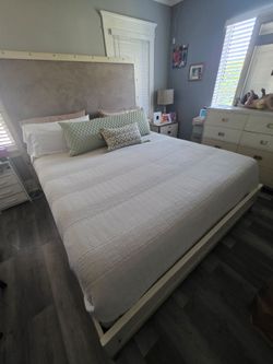 Cal king bed with dresser and night stand