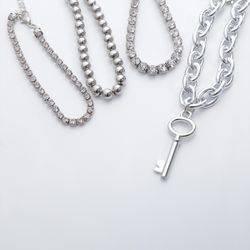 Multilayer Crystal Claw Chain Punk Style Cross Chain Bracelet, Silver Color