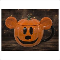 ​🎃 Disney Mickey Mouse Jack-O'-Lantern Pumpkin Mug with Lid