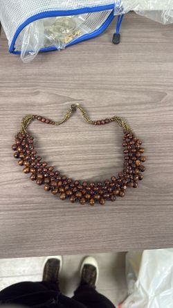 Brown Wood Bead Cluster Collar Necklace