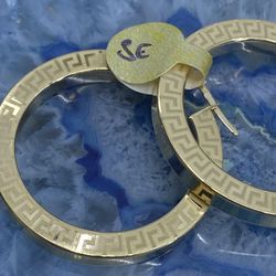 $775 Yellow Gold Versace Style Hoop Earrings