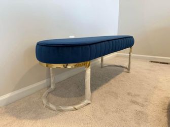 Meridian Blue Velvet Upholstered Bench Brand NEW