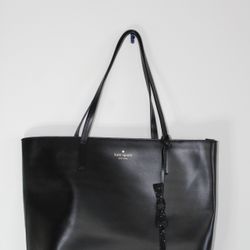 KATE SPADE Authentic Black Leather Glitter Bow Large Tote
