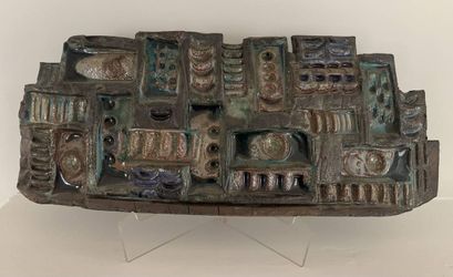 Abstract Pottery Plaque Mid Century Brutalist 70s