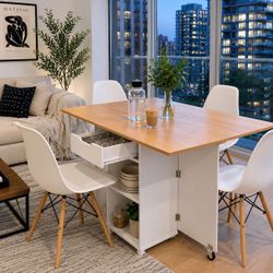 Modern Foldable Dining Table + 4 White Chairs Set