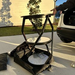 Folding 3-Tier Round Accent Table / Plant Stand (Glass Shelves)