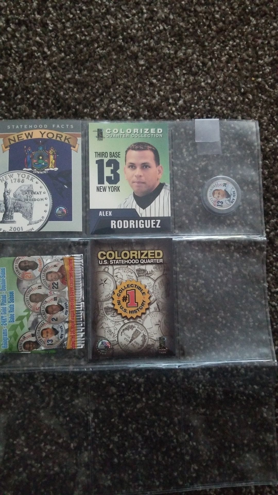 ALEX RODRIGUEZ colorized quarter with baseball card