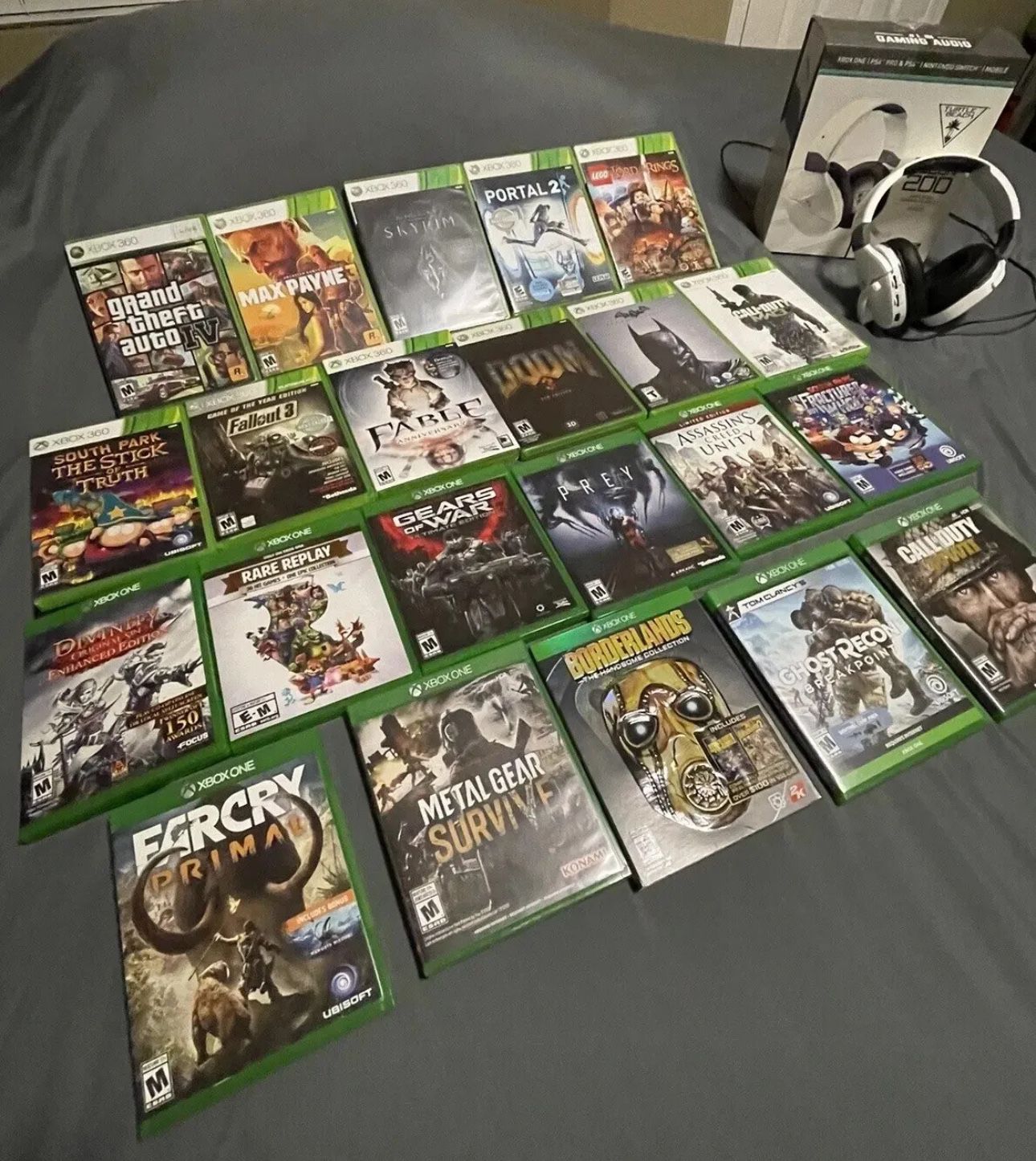 Games Lot for Xbox One & Xbox 360 + Turtle Beach Headset (22 Games Total)