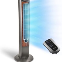 Lasko Oscillating Tower Fan, Nighttime Setting, Remote Control, Portable, Timer, for Bedroom, Home and Office, 3 Quiet Speeds, 42.5", Silverwood, T429
