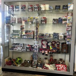 Glass Display Showcase Cabinet – Sliding Doors, Adjustable Shelves – Perfect for Retail/Collectibles