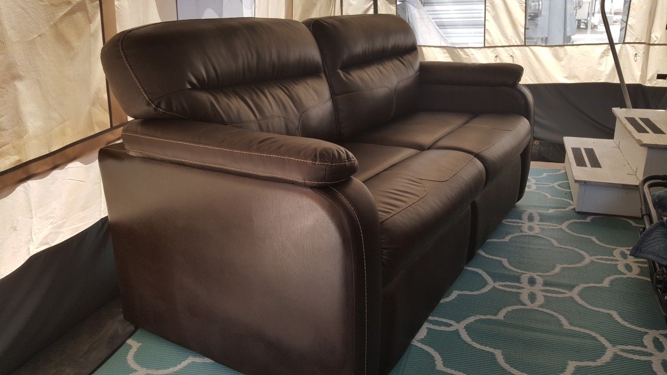 Queen Sleeper Sofabed RV Tri-fold Sofa Bed Brown Leather Like Vinyl for ...