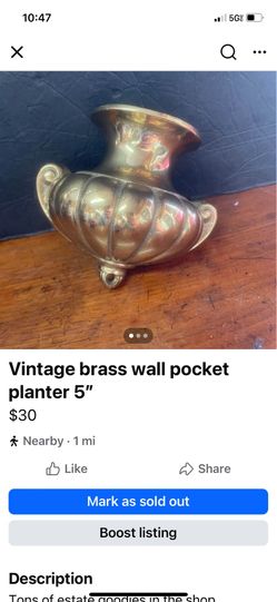 Vintage brass  wall pocket planter