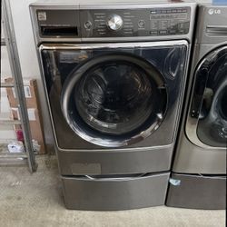 grey kenmore front load washer with pedestal 5.2 cu feet