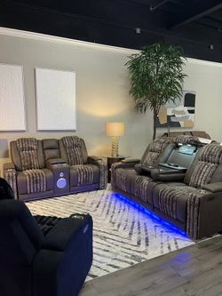 2 tone plush seating power recliner sofa w/surround sound & lot more features 