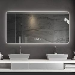 Frameless Rounded Bathroom Mirror with 3-Color Dimming & Heat Rear Window LY-10 27.5"*59.1"