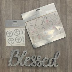 Silver Glitter 'Blessed' Sign with Holy communion  Decorations 