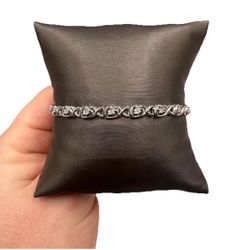7.5 Inch Natural Diamond Infinity Heart Bracelet In .925 Silver