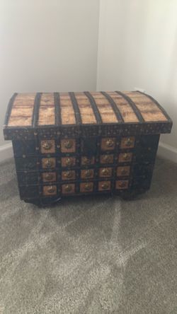Trunk/Chest- Vintage Pier1 Imports-Wood Wheels -Metal Accents