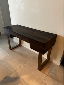 Modern Executive Office Desk with 3 Drawers – Dark Wood