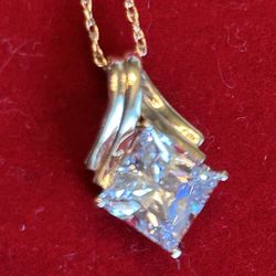 14k Solid Gold With White Sapphire Necklace. 