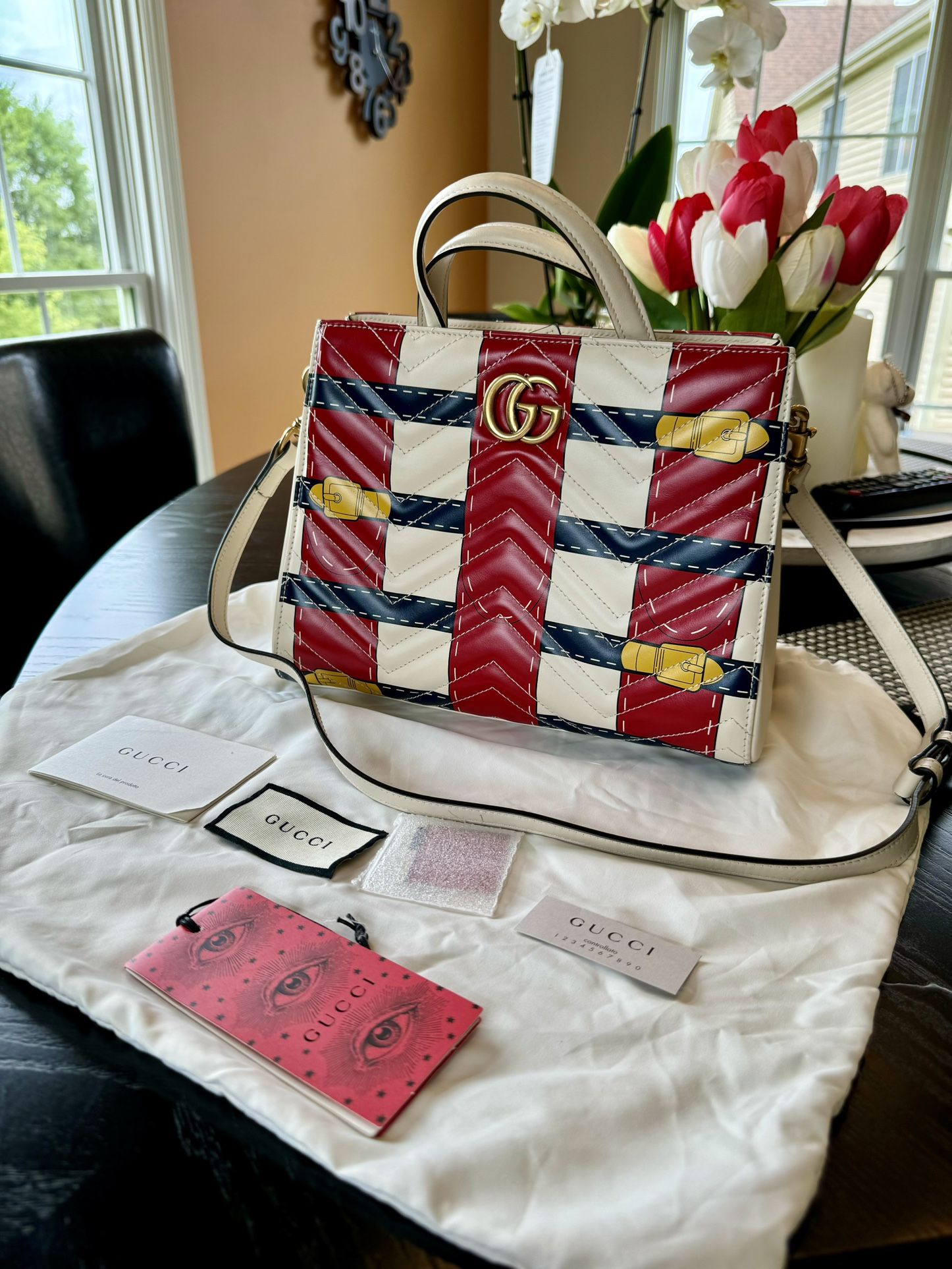 GUCCI Trompe L’oeil Print GG Marmont Top Handle Shoulder Bag